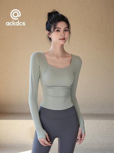 Ackdcs Yoga Wear Tops Women's Autumn and Winter New Sports Fitness Wear with Breast Pads Long Sleeve Pilates Training Set Dark Brown Velvet Style (Including Integrated Fixed Breast Pads) S