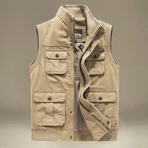 2025 Men's Loose Large Size Multi-Pocket Workwear Waistcoat Photography Fishing Pure Cotton Spring and Autumn Armor 9856 Army Green M M Weight 125 Jin Jin is equal to less than 0.5 kg