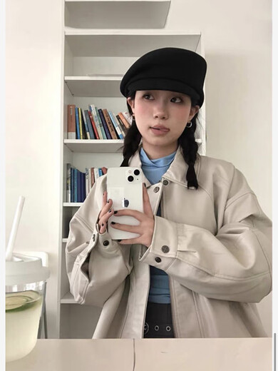 Xiaohongshu’s popular Japanese-style retro wool black literary beret women’s autumn and winter face-opening duck hat Internet celebrity method camel wool M (5658cm) one size
