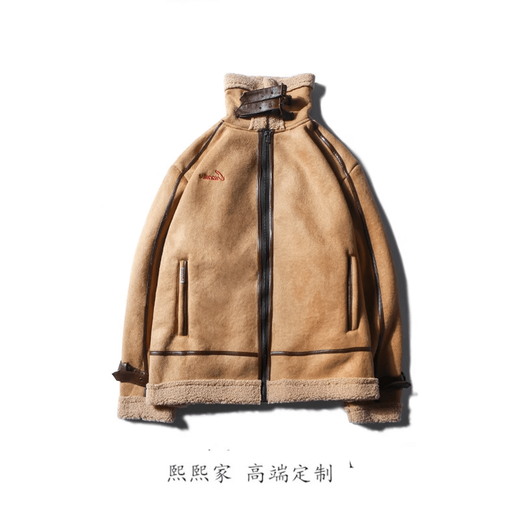 Playboy (PLAYBOY) fur integrated lamb wool men's winter wear trendy brand suede jacket thickened chic retro couple motorcycle cotton jacket gray 3XL recommended 160-180Jin Jin equals 0.5 kg