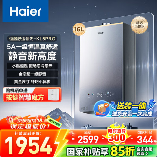 Haier (Haier) Consult customer service to receive subsidies Xiaohonghua KL5pro Silent King Gas Water Heater Natural Gas 16L Bath Constant Temperature Sealed Stable Combustion Energy Saving Multiple Points of Water 16L KL5PRO Silent King 80% User Choice