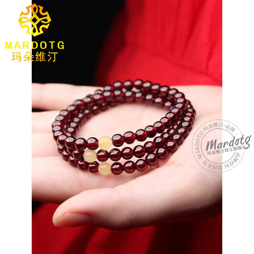 MARDOTG burgundy garnet bracelet for women with three circles and multiple circles crystal bracelet beeswax transfer bead gift three circles 5MM