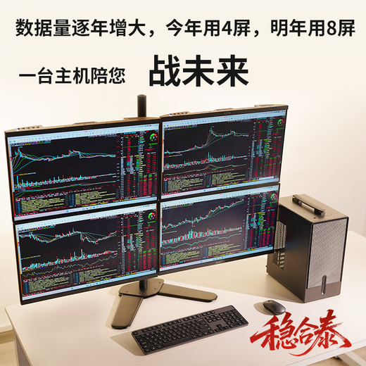 Wenhetai Cloud series professional one host 4 four screens 6 screens stock trading multi-screen computer 15th generation CPU 2026 stock futures foreign exchange financial trading computer Wall Street traders the same style Cloud 400 host + four MSI 25 inches + bracket