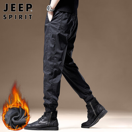 JEEP SPIRIT Jeep Velvet Men's Casual Pants Winter Large Size Charge Leg Sports Workwear Pants Black Velvet XL