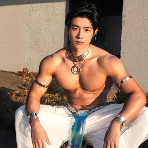 Men's antique Hanfu jewelry, ancient Dunhuang uniform style, muscular male Buddha necklace, silver bracelet armband, trendy silver thong 2.2-2.6 feet