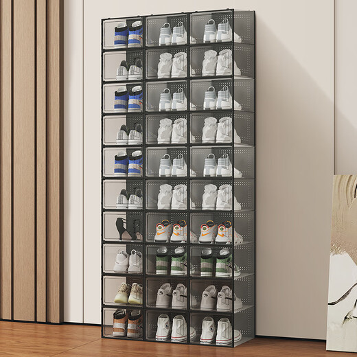 He Jiagong thickened shoe box storage box transparent foldable storage box plastic sneaker rack shoe cabinet drawer type space-saving artifact B type - 46.5 size transparent black buy 12 get 12 free, a total of 24 0x0x0cm