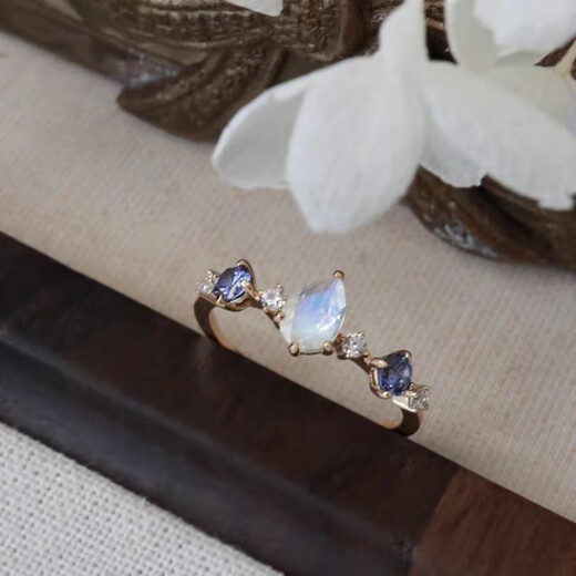 Fat Donglai's same style tanzanite ring Japanese niche same style natural moonstone water drop with high temperament open adjustable ring