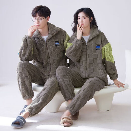 Victoria's style new autumn and winter thickened flannel couple pajamas for one man and one woman for women warm coral velvet home wear set 152 couple M female + male L