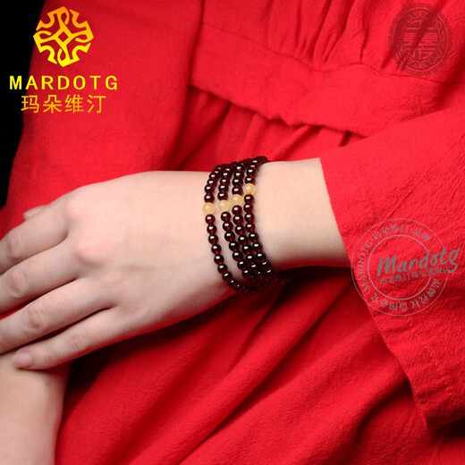 MARDOTG burgundy garnet bracelet for women with three circles and multiple circles crystal bracelet beeswax transfer bead gift three circles 5MM