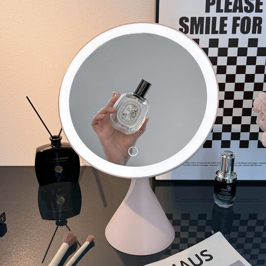Light luxury desktop makeup mirror with LED light desktop touch-up dormitory office makeup mirror white small size rechargeable