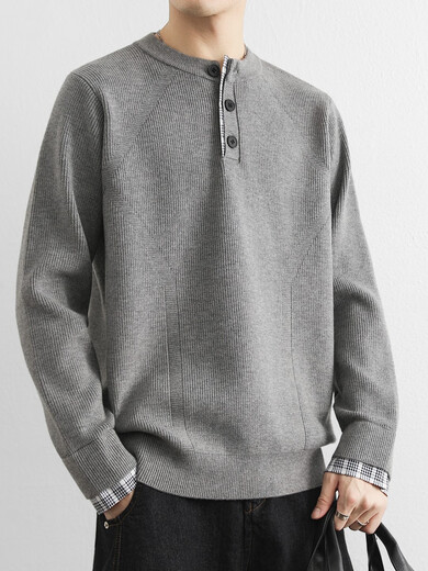 Xiaohongshu's popular Korean stitched contrasting color fake two-piece sweater for men in autumn and winter, loose pullover Henry Black M105Jin Jin is equal to 0.5kg or less, one size fits all