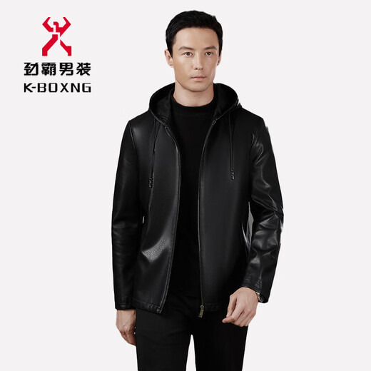 KBXNG Jinba Leather Jacket 2025 Autumn and Winter Men's Casual Middle-aged Hooded and Velvet Warm Leather Jacket Champagne 2261-K M 170