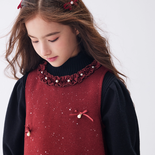 Disney (Disney) girls red dress winter children's sundress straight skirt middle and older children's New Year's clothing parent-child New Year's greetings clothing 160