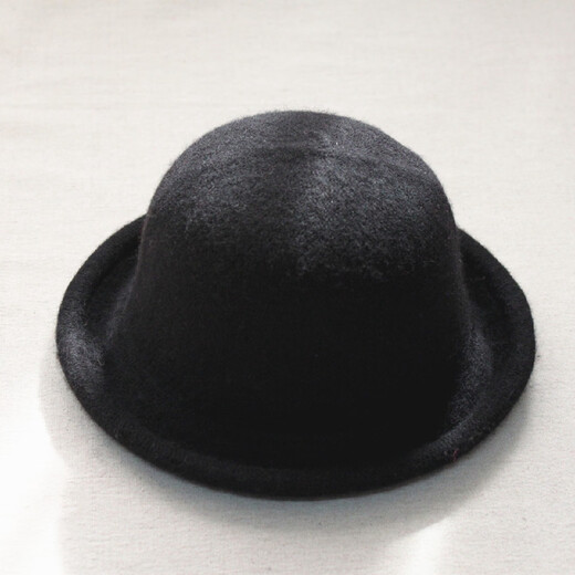 Age-reducing curled small ball top hat for women solid color wool basin hat fisherman hat dome versatile Korean version black adjustable