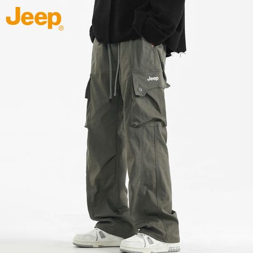 JEEP casual pants men's spring and autumn straight pants men's loose trendy overalls men's pants algae green XL