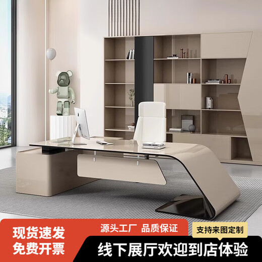 Simple, modern and fashionable CEO, manager and supervisor desk, executive desk, Internet celebrity white paint boss desk, boss desk, 1.6m boss desk (short cabinet on the left)