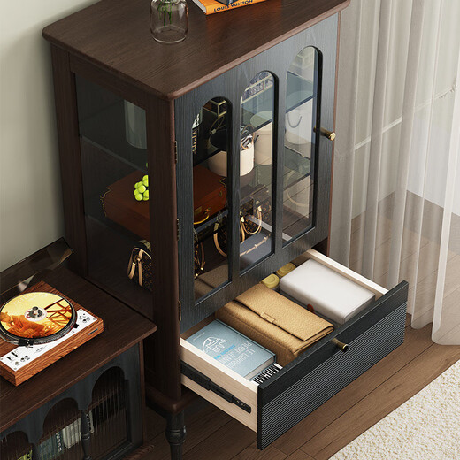Zhong Zhang Guan French retro solid wood glass wine cabinet small apartment living room wall display cabinet American home side cabinet Esther side cabinet