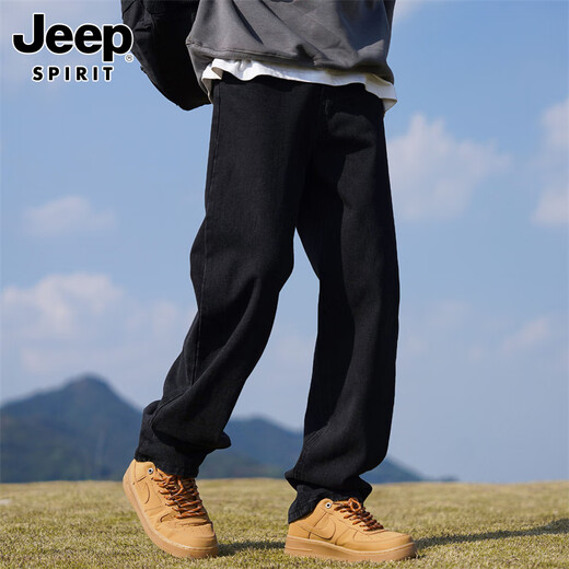 JEEP SPIRIT吉普牛仔裤男士秋冬季直筒裤子男美式宽松休闲裤 黑色 XL