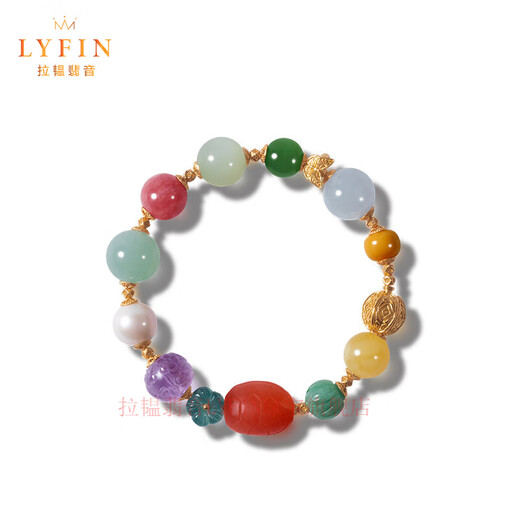 Layun Feiyin Natural Southern Red Jade Beeswax Pearl Multi-treasure Bracelet Women's S925 Silver Plated 18K Gold Bracelet S 13.5cm-15cm