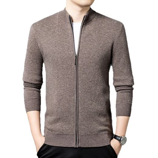 LILANG new autumn and winter woolen sweater jacket solid color knitted cardigan pure wool thickened warm woolen sweater men's black S 165