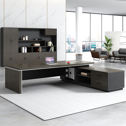 Boss desk desk chairman executive desk leader computer desk single work desk manager desk president desk big leaf walnut + iron gray (left side cabinet) 1.8 meters boss desk