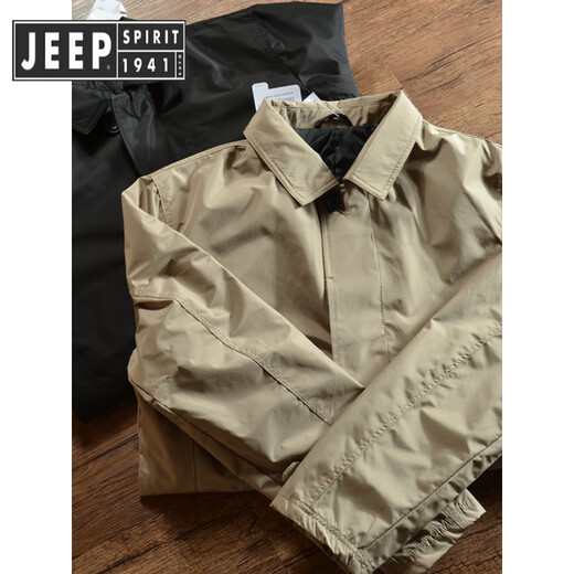 JEEP SPIRIT Jeep windproof and waterproof 89 euro lightweight export European and American large size men's thin cotton autumn and winter mid-length windbreaker coat khaki (cotton style) S (recommended 140-155Jin Jin equals 0.5 kg)