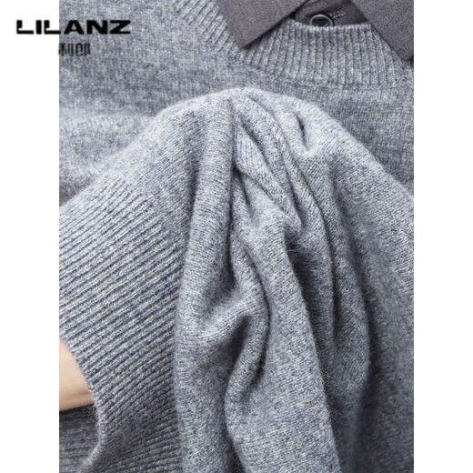 Lilan men's shirt collar fake two-piece woolen sweater round neck thickened casual top new middle-aged business sweater fake black thickened M (165)