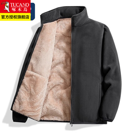 Woodpecker Jacket 2026 winter new style plus velvet thickened polar fleece loose stand-up collar sherpa lining jacket classic black men's L female 95-110 Jin Jin equals 0.5 kg / male 110-120 Jin Jin equals 0.5 kg