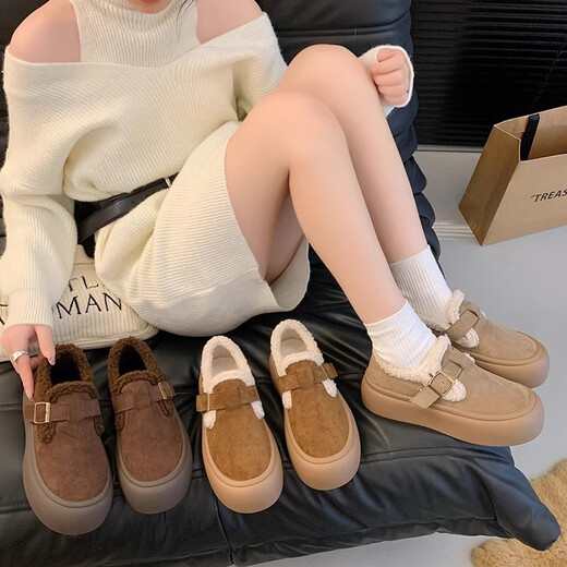 2026 New Versatile Outerwear Women's Shoes Cotton Shoes Cold-Resistant Thick-soled Birkenstock Shoes Plus Velvet Thickened Anti-Slip Warm 1 BK Birkenstock Cotton Shoes-Yellow 39 It is recommended to take one size larger