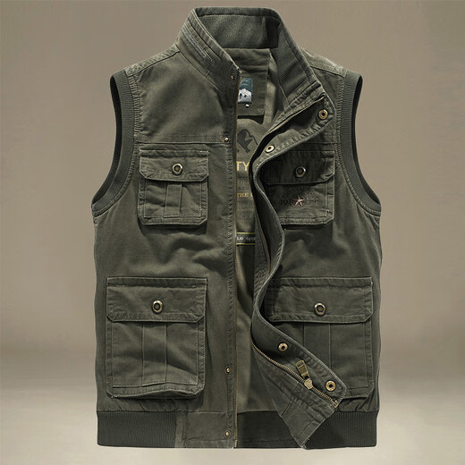 2025 Men's Loose Large Size Multi-Pocket Workwear Waistcoat Photography Fishing Pure Cotton Spring and Autumn Armor 9856 Army Green M M Weight 125 Jin Jin is equal to less than 0.5 kg
