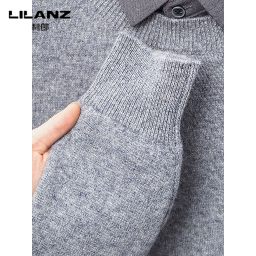 Lilan men's shirt collar fake two-piece woolen sweater round neck thickened casual top new middle-aged business sweater fake black thickened M (165)