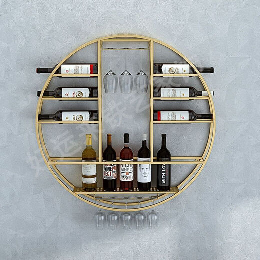 Middle shopkeeper European bar wine cabinet wall-mounted red wine household wine glass rack small apartment grape wrought iron wine rack 60-60-11 black