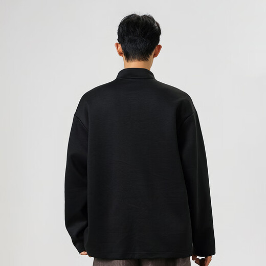 Homlean American Polo Henry shirt men's long-sleeved T-shirt autumn top with casual men's base sweatshirt JC-T24555 black M (recommended 85-100Jin Jin equals 0.5 kg)