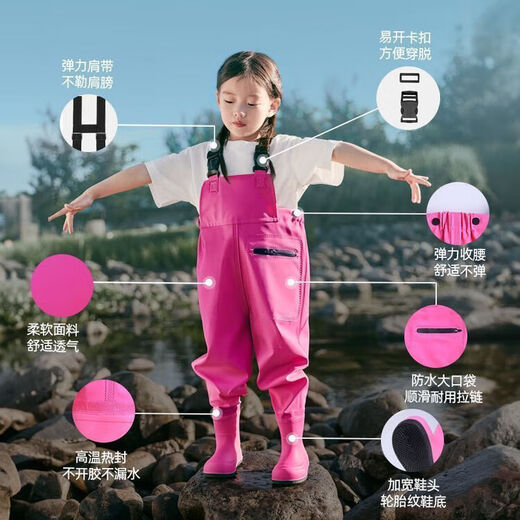 Oein children's waders, outdoor waders, sea wear, water play, fishing suspenders, one-piece shoes, waterproof beach, blue size 25, inner length 16CM