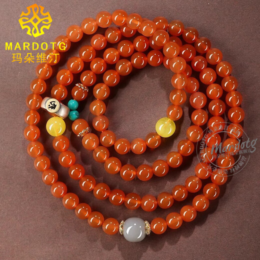 Madowetin South Red Agate 108 Buddha Beads Bracelet Women's Multi-circle Bracelet Zodiac Year Amulet Rosary Beads Holiday Gift Puxian Bodhisattva (Dragon/Snake) Bead Diameter 6MM