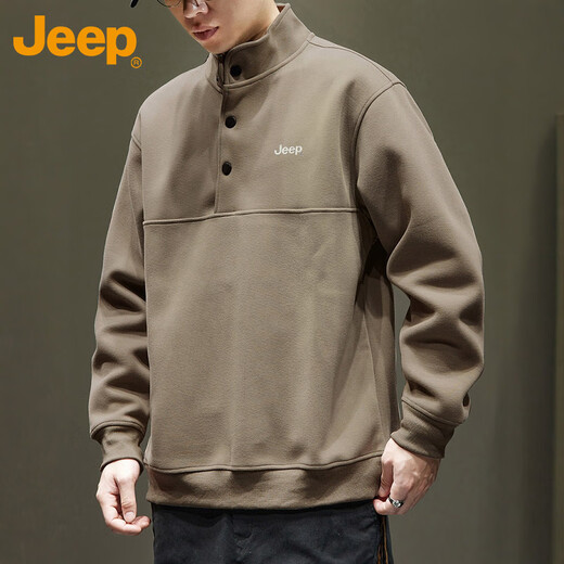 JEEP Jeep sweatshirt men's autumn and winter heavy embroidered bottoming shirt casual trendy tops for men black 3XL