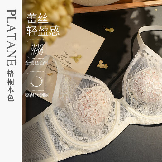 Wutong Natural Color Big Breast Revealing Small Underwear Women's Top-up Anti-sagging Sexy Lace Ultra-Thin Wanyan Bra WN94203 Beige 80B 36/80B