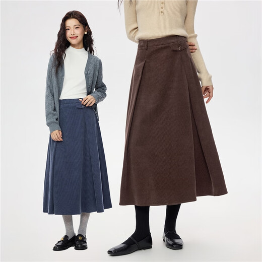 Giordano skirt women's autumn and winter pure cotton corduroy retro a-line skirt large hem half-length skirt 13465865