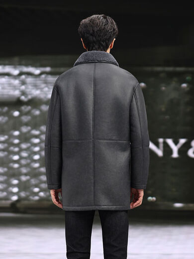 Yiwo Clothing New Original Ecological Fur One-piece Men's Genuine Leather Jacket Mid-Length Windbreaker Lapel Casual Warm Fur Jacket Winter Gray M 165M