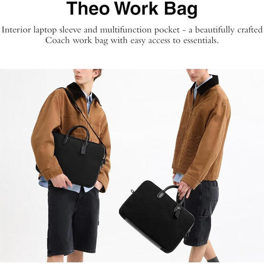 COACH Men's Business Briefcase Multi-compartment Design Built-in Laptop Bag Removable Shoulder Strap Black MEDIUM