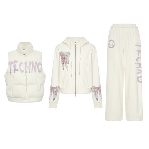 TCH vest suit for women 25 years autumn and winter fashion hot diamond design versatile warm temperament elegant style three-piece set beige M 90-120Jin Jin equals 0.5 kg