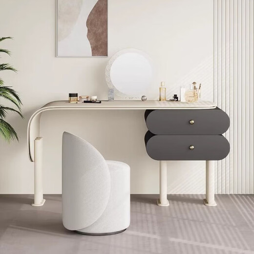 Huichuangyao modern minimalist cream style light luxury dressing table saddle leather bedroom internet celebrity desk makeup table pull-out 1 meter single dressing table + makeup stool
