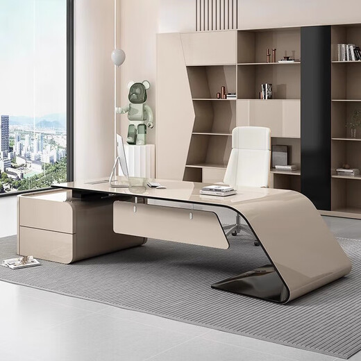 Simple, modern and fashionable CEO, manager and supervisor desk, executive desk, Internet celebrity white paint boss desk, boss desk, 1.6m boss desk (short cabinet on the left)