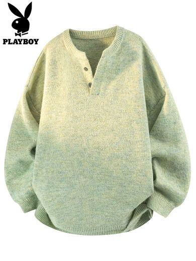 Playboy Henry Collar Sweater Men's Cardigan Sweater Autumn and Winter New Style Thickened Bottoming Sweater Men 0051 Oatmeal Gray S S