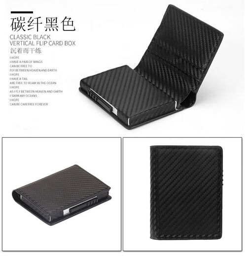 Carbon Fiber RFID Card Holder Multi-Slot Card Holder Simple Long Version Credit Card Holder Card Holder PU Black-Crazy Horse Leather