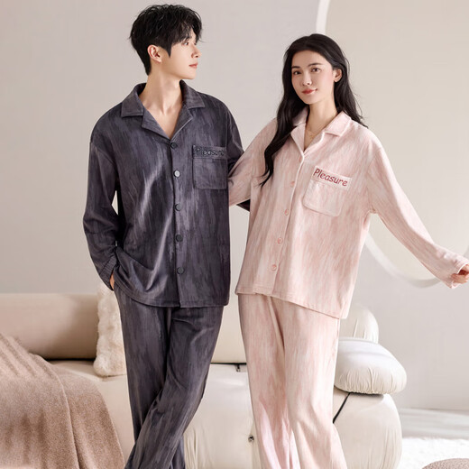 Cat couple pajamas winter island velvet thickened warm heat storage plus velvet coral velvet home clothes 89071 M