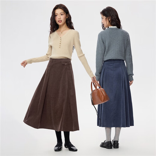 Giordano skirt women's autumn and winter pure cotton corduroy retro a-line skirt large hem half-length skirt 13465865