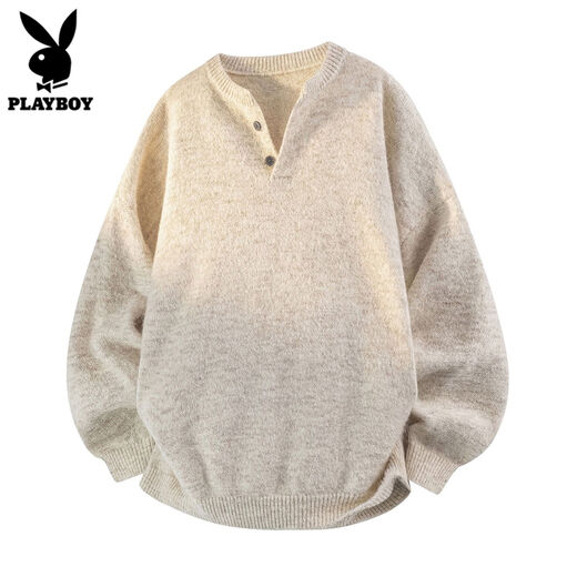 Playboy Henry Collar Sweater Men's Cardigan Sweater Autumn and Winter New Style Thickened Bottoming Sweater Men 0051 Oatmeal Gray S S