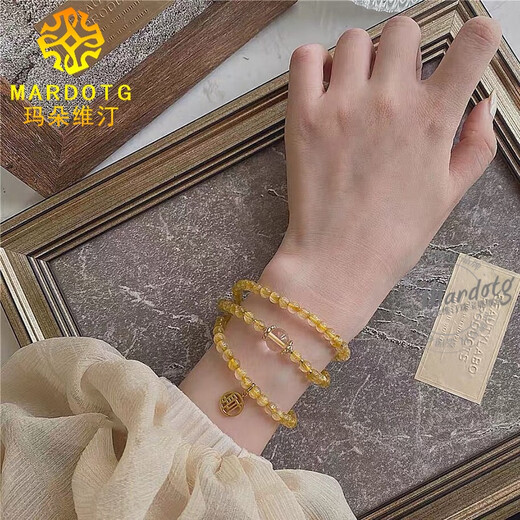 MARDOTG Brazilian Blonde Crystal Three-circle Bracelet Women's Multi-circle Crystal Zodiac Year Buddha Bead Bracelet Blonde Crystal/White Crystal Model