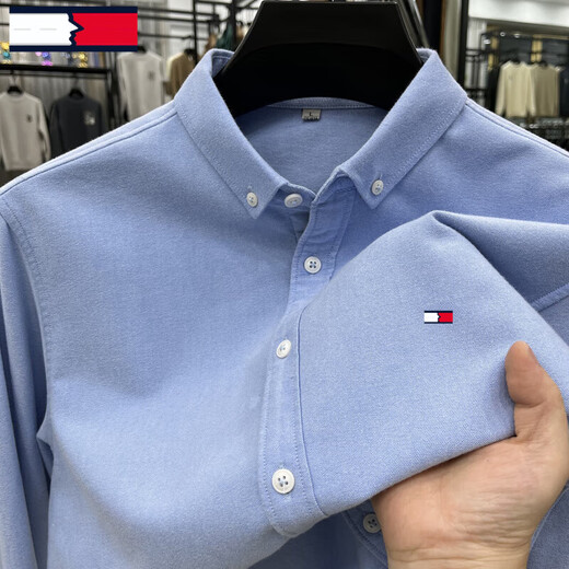 TOME BORNEK American Tommy высококачественная рубашка с длинными рукавами из чистого хлопка, мужская зимняя универсальная бархатная плюс бархатная утолщенная деловая повседневная рубашка без глажки, светло-голубая плюс бархатная утолщенная рубашка 3XL 175-190Jin Jin равна 0,5 кг